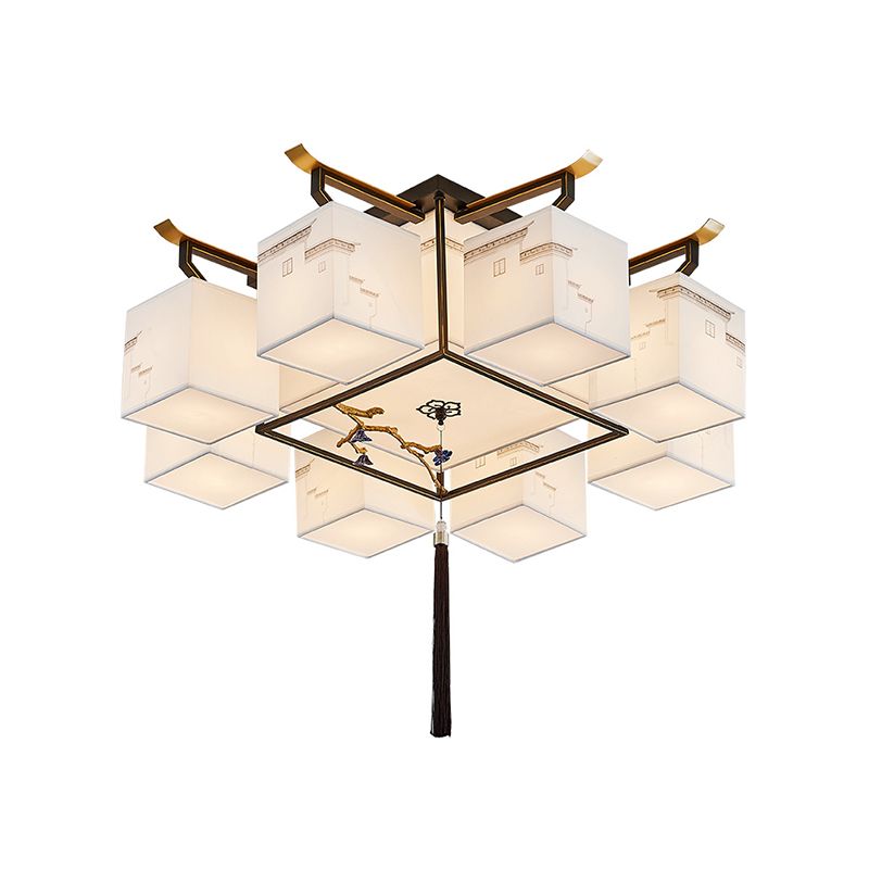 5/8/12/16/21 Ceiling Light with Fabric Shade Chinese Style Flush Mount Light