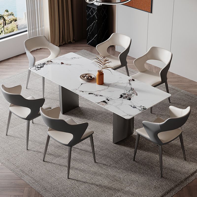 Modern Style Dining Table Sintered Stone Double Pedestal Table for Home