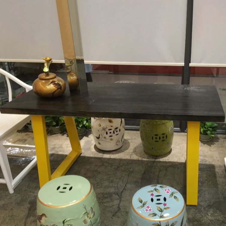 Metal Industrial Rectangle Indoor Table Pine Wood Top Table with Sled Base