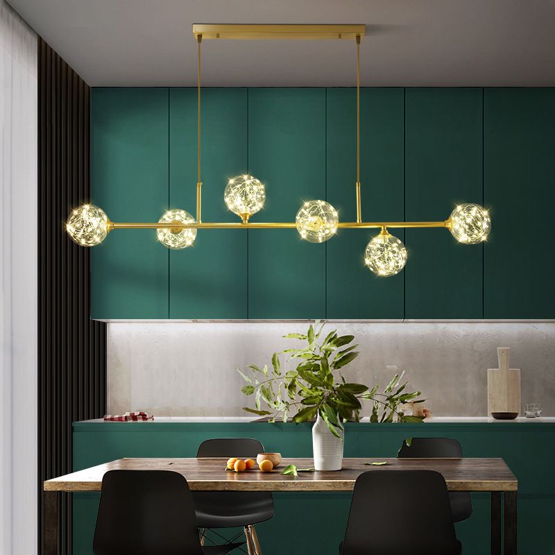 Modern Style Dining Chandelier Light Round Glass Shade Hanging Light for Dining Room