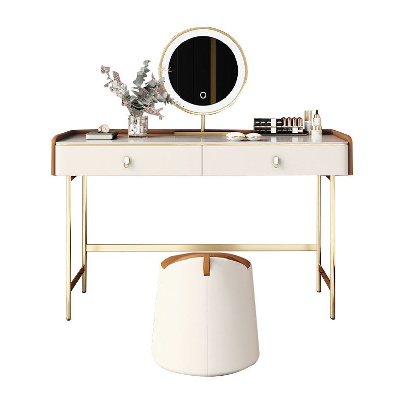 Luxurious Vanity Set 2 Storage Drawers with Gold Base in White