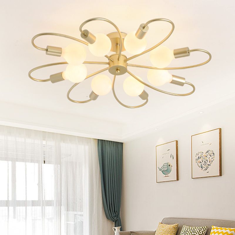 Bare Bulb Floriated Semi Flush Mount in Industrial Vintage Style Metal Ceiling Light for Dining Room