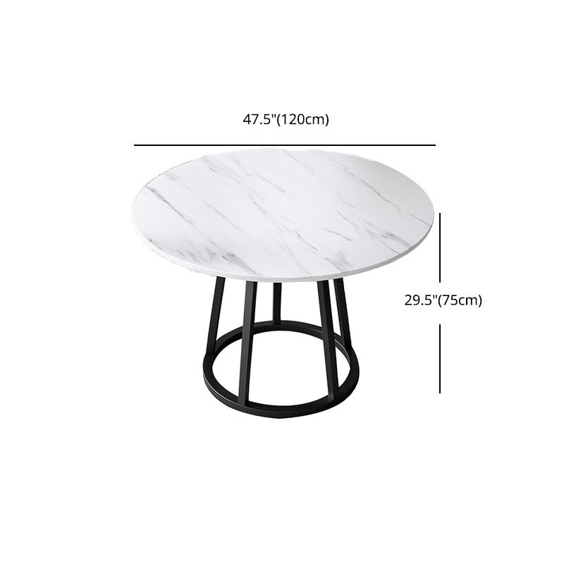Round Black Iron Base Dining Table Modern Stone Pedestal Table