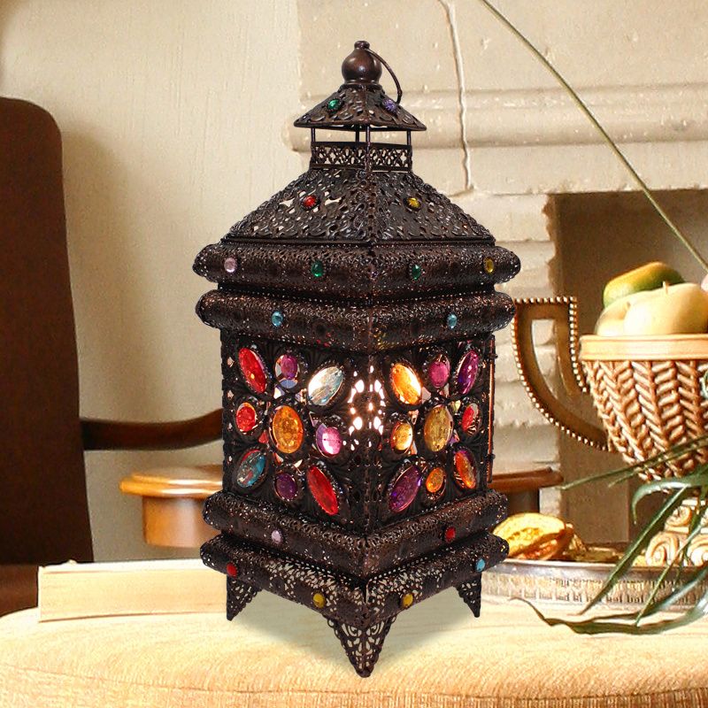 1-Licht-Metall-Nachttisch-Lampe Bohemian Bronze Laternen Wohnzimmer Nachttisch Beleuchtung