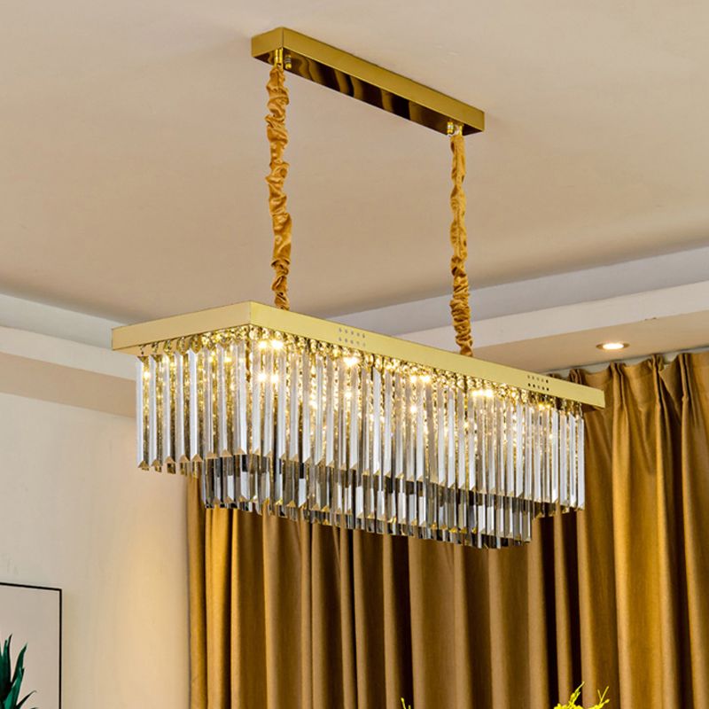 Clear/Smoke Gray Crystal Shaded LED Chandelier 31.5" W Modern Rectangle Pendant Lamp over Island