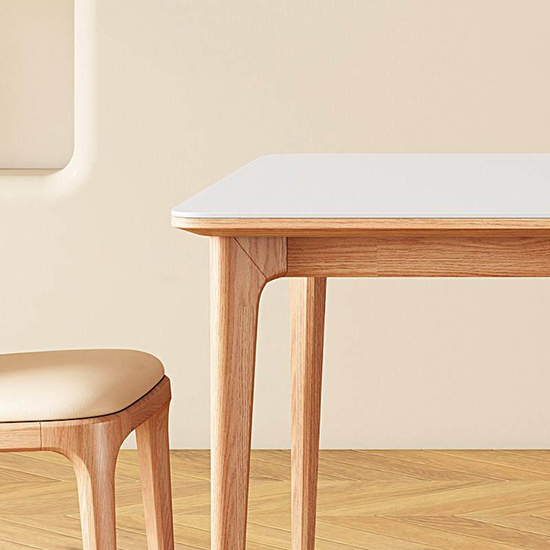 Mid-Century Dining Room Table Rectangle Stone Dinette Table in White