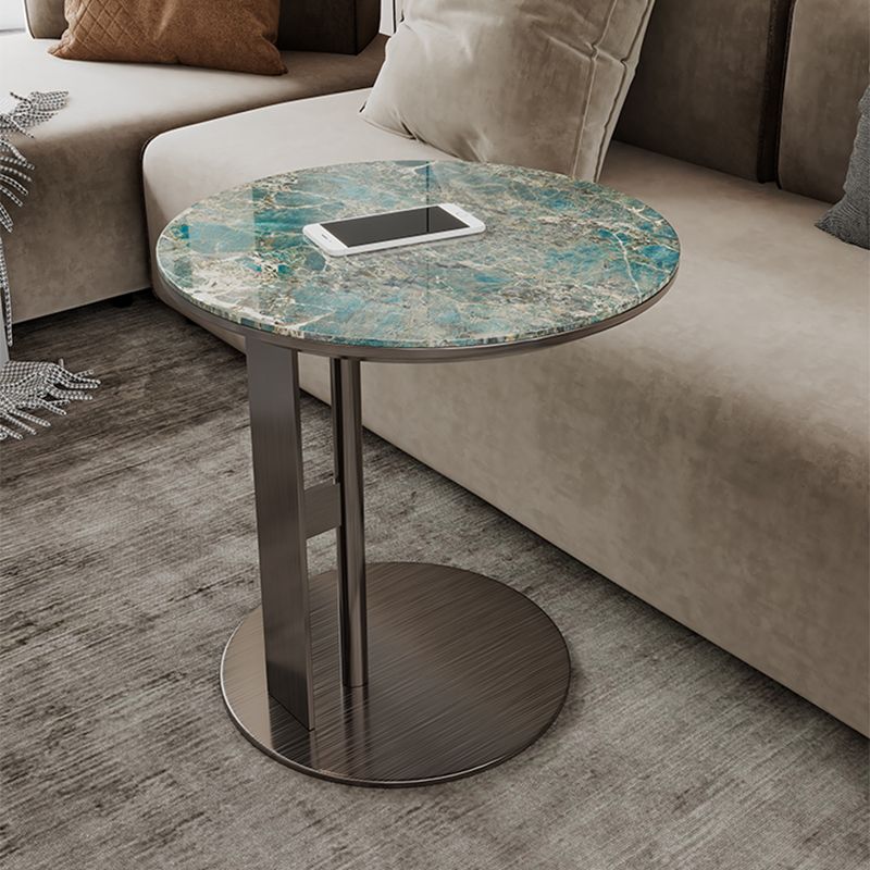 Glam C-shape Side Table Round Stone Top Sofa Side Accent Table