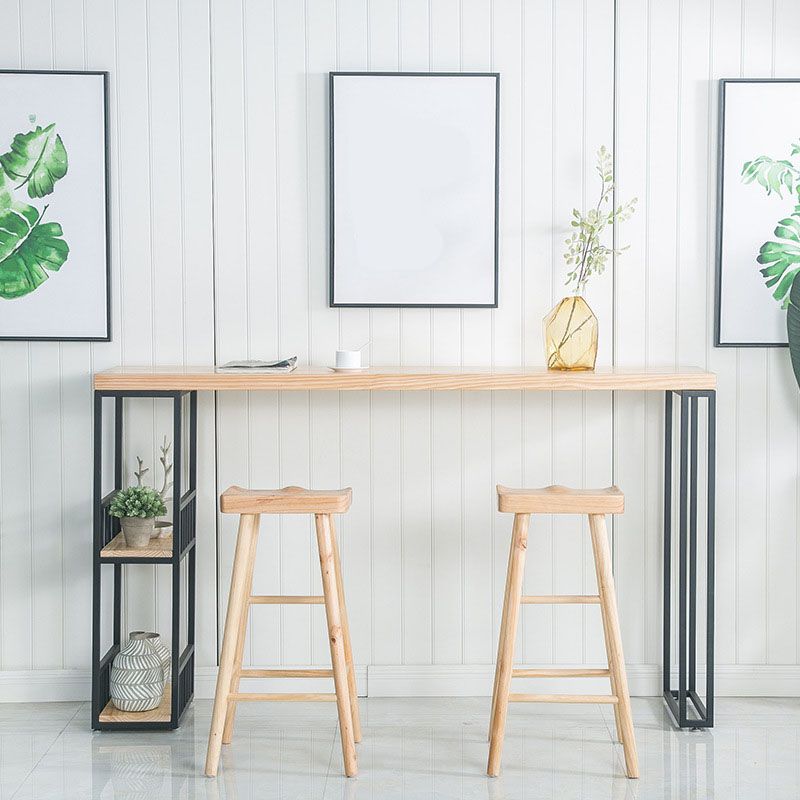 Glam Style Fixed Bar Table 1/3 Pieces Solid Wood Rectangle Counter Set