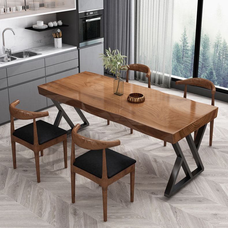 Metal Industrial Rectangle Dining Table Pine Wood Top Table for Dining Room