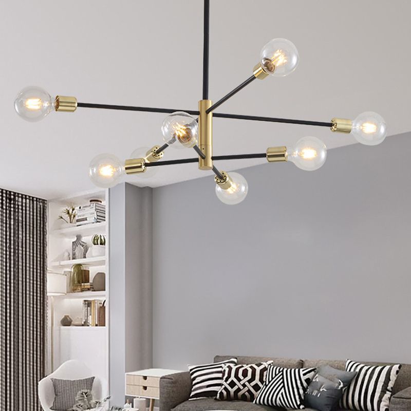 Black and Gold Sputnik Pendant Light in Industrial Vintage Style Bare Bulb Wrought Iron Hanging Lamp