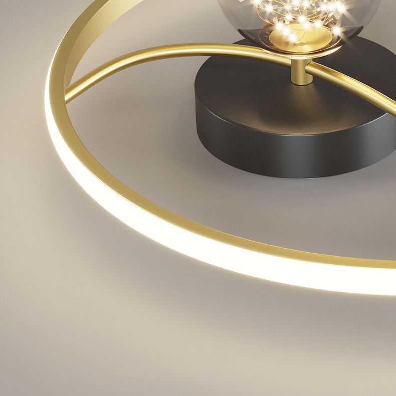 Luz de techo estrellado de metal LED de montaje en forma de anillo negro en forma de anillo con decoración de cristal