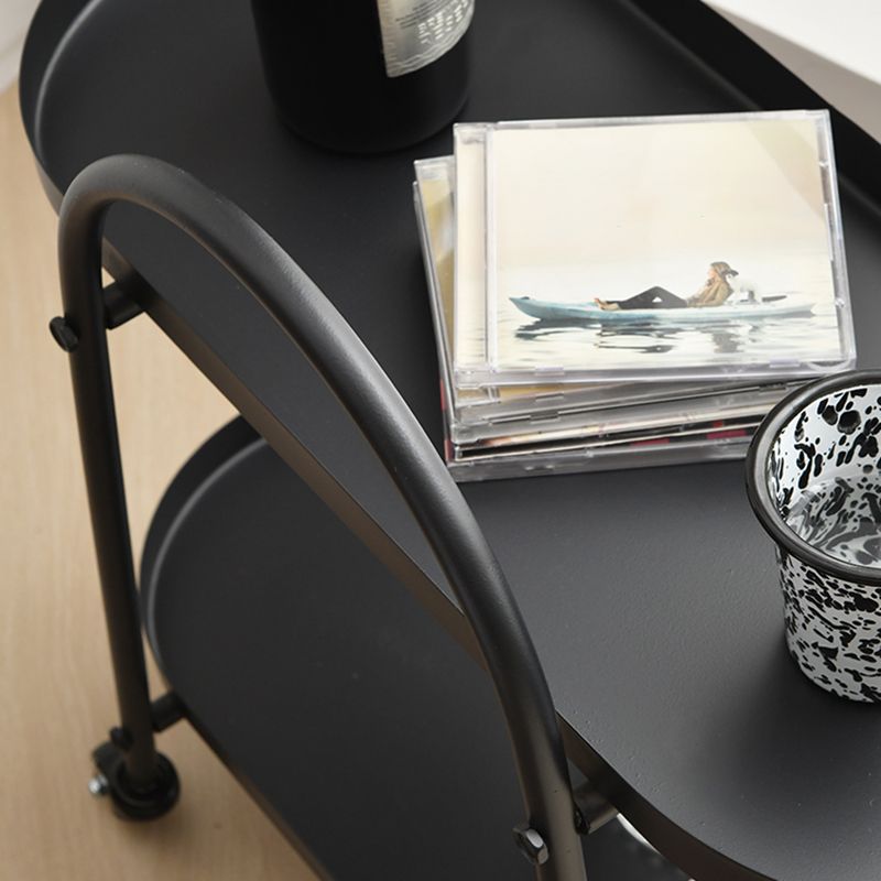 Contemporary Tray Top Double Tier End Table Oval End Slide Table with Storage