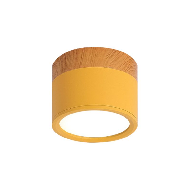 Cilindro Piccolo Flush Plafoniera Macaron Metallo Cucina Bar Flush Mount Illuminazione in Giallo/Blu/Nero e Legno