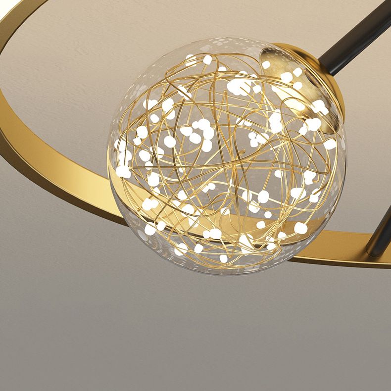 Zwart en gouden lus semi spoeling licht eenvoudige stijl metalen led plafondlicht met bal heldere glazen schaduw