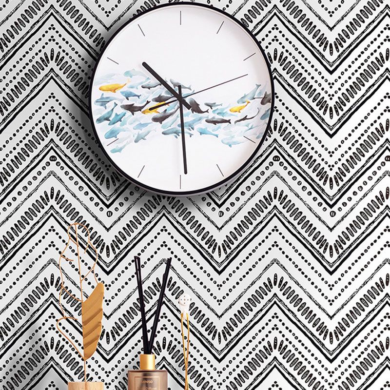 Waving Lines Wallpaper Roll for Living Room Decor in Black and White, Easy to Remove, 29.1 sq ft.