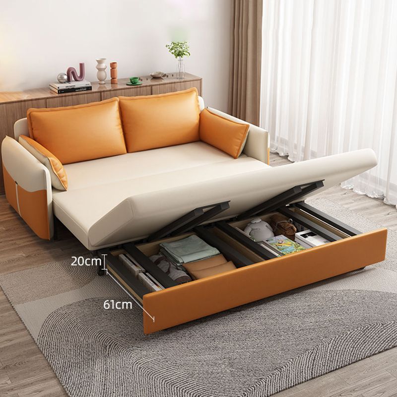 Modern Faux Leather Sleeper Sofa 35.43"H Upholstered Pillow Top Arms Sofa Bed