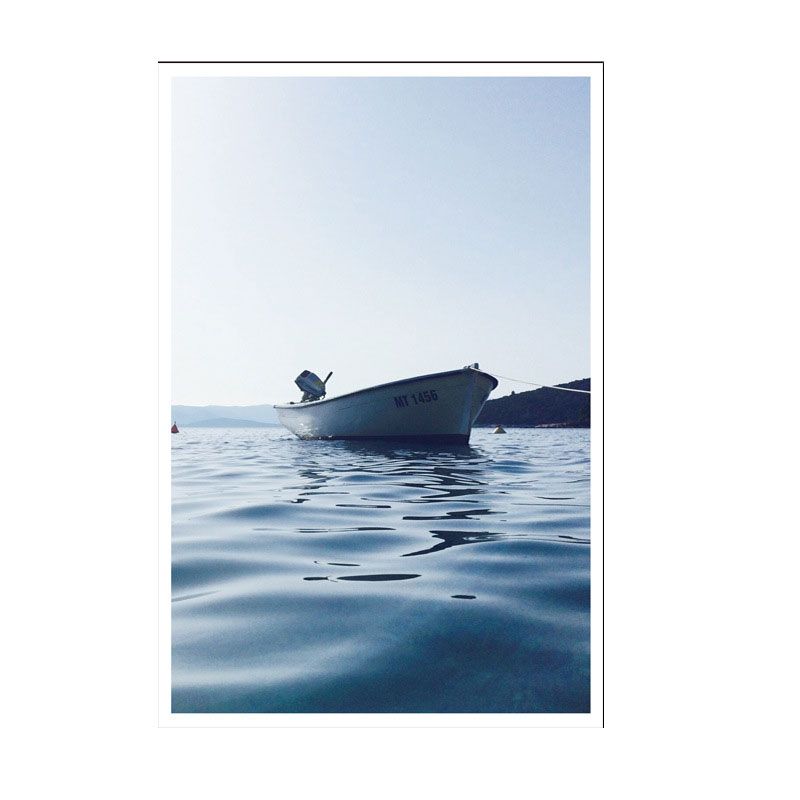 Photo Boat and River Canvas Print Blue Modern Style Wall Art for House Interior
