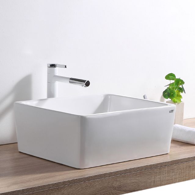 Contemporary Bathroom Sink Pop-Up Drain Porcelain Rectangular Vessel Lavatory Sink