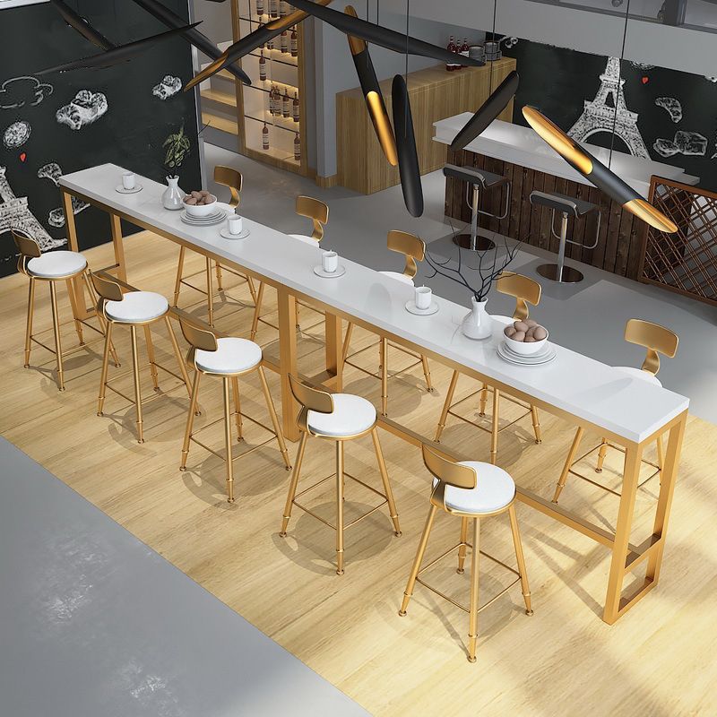 Glam Bar Height Table Solid Wood Top Bistro Pub Table with Gold Base