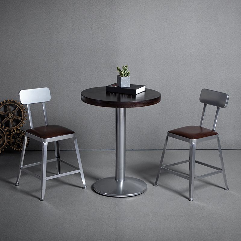 Armless Indoor Barstool Industrial Leather Counter Stool Brushed Silver