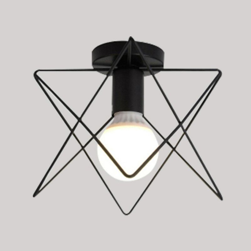 Single-Bulb Ceiling Fixture Vintage Iron Wire Geometric Flush Mount Lighting for Aisle