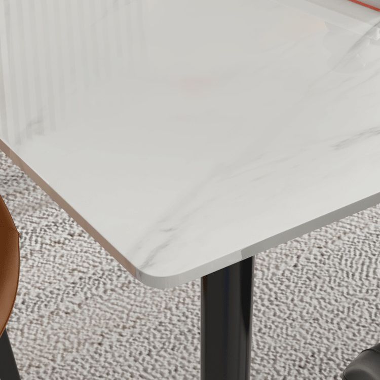Mesa de comedor rectangular industrial de metal Mesa de piedra sinterizada blanca para cocina y comedor