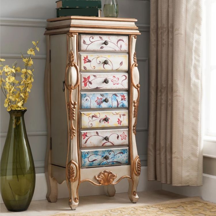 Contemporary Glam Storage Dresser Rubber Wood Storage Chest Dresser for Bedroom