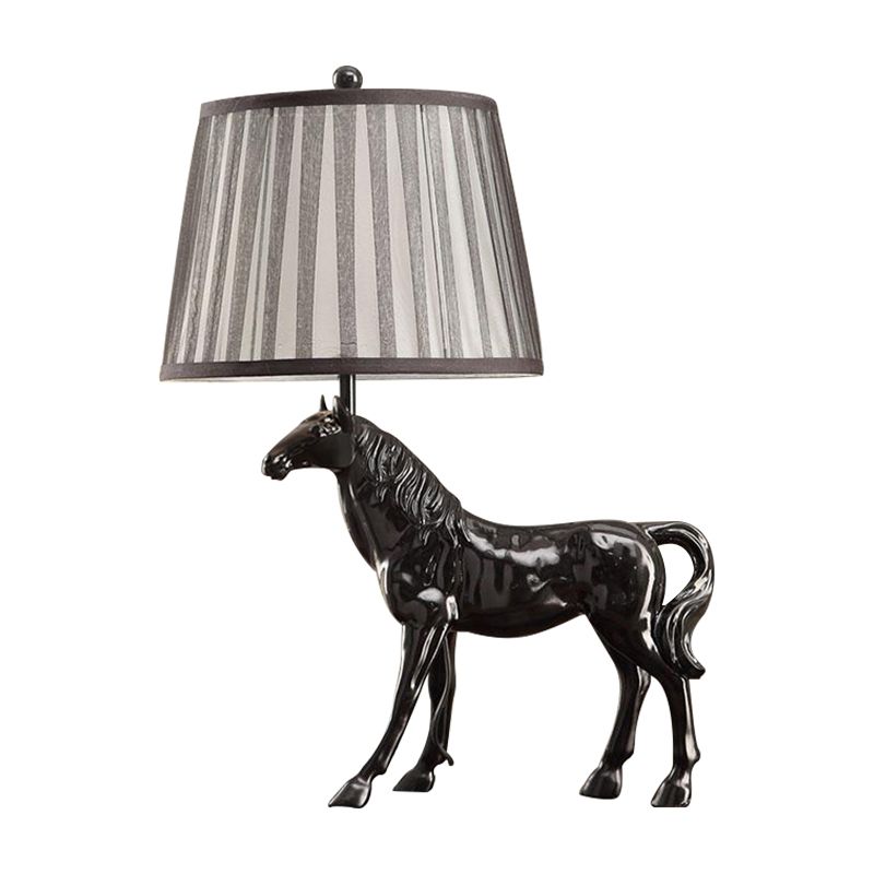 1 Light Tapered Table Light Antiqued White Fabric Desk Lamp with Animal Base