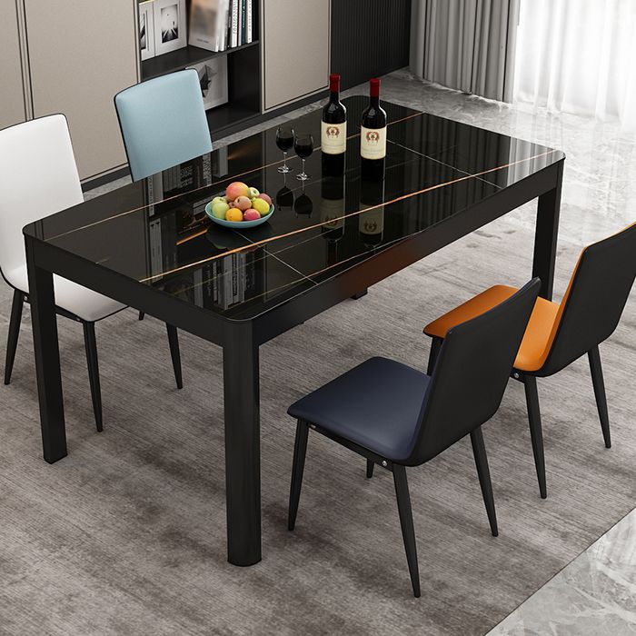 Tavolo da pranzo in pietra sinterizzato moderno tavolo rettangolare con quattro gambe metalliche