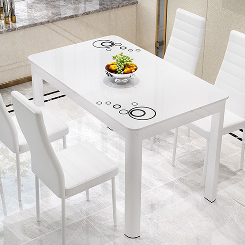 Rectangle Dining Table Modern White and Black in Glass Table for Kitchen
