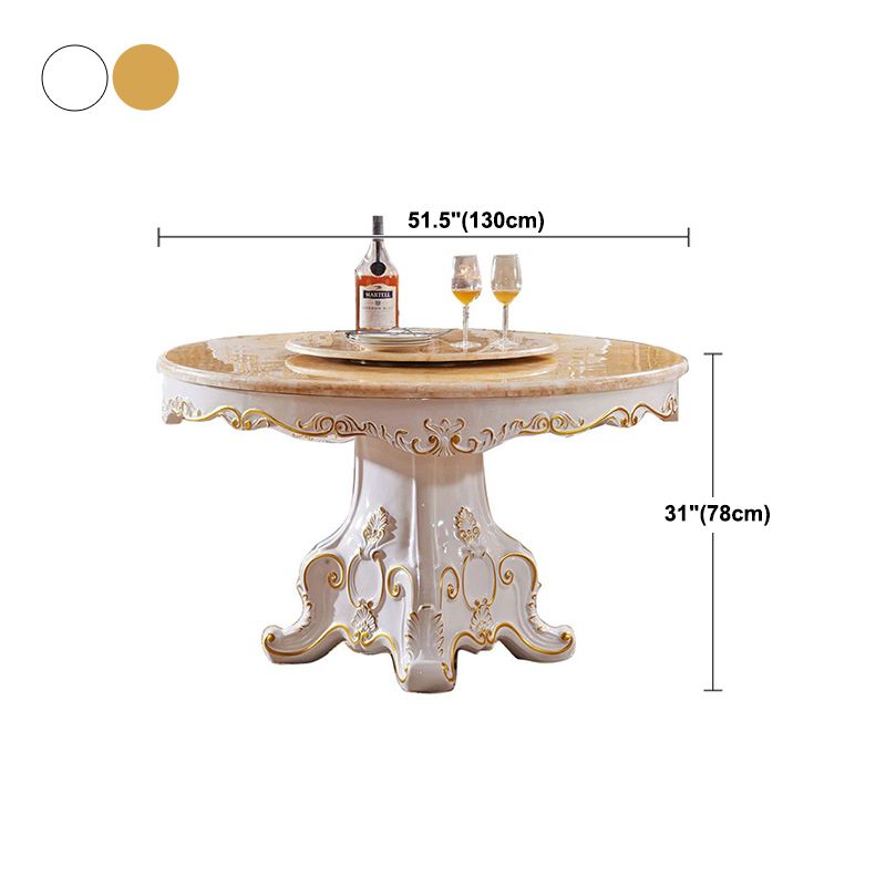 Round Marble Dining Site Table Pedestal Base Dining Room Collection with Turntable