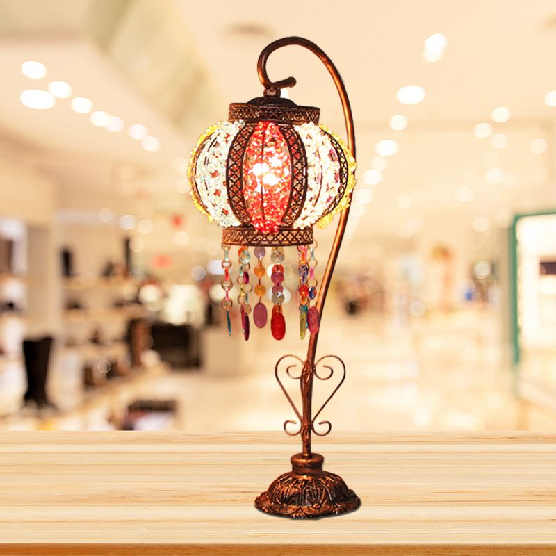 Bohemian Globe/Dome Night Table Lamp 1 Bulb Metal Task Lighting in Red/Brass for Living Room