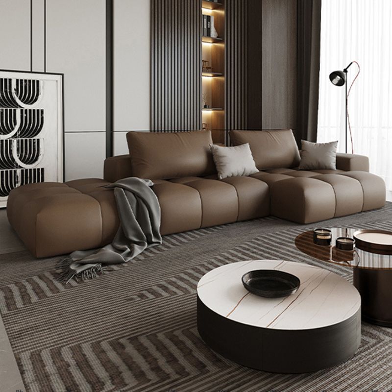 Faux Leather Pillow Back Sectional Brown/Black 106.29" Wide Sectional