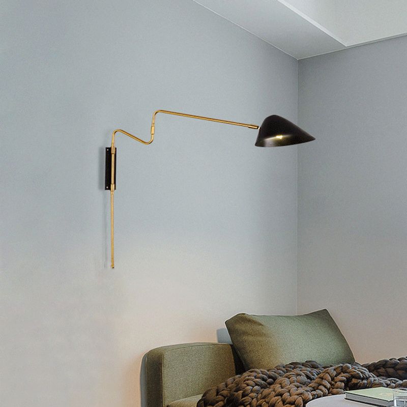 Modern Wall Sconce Geometric Shape Wall Light with Metal Shade for Bedroom in Black