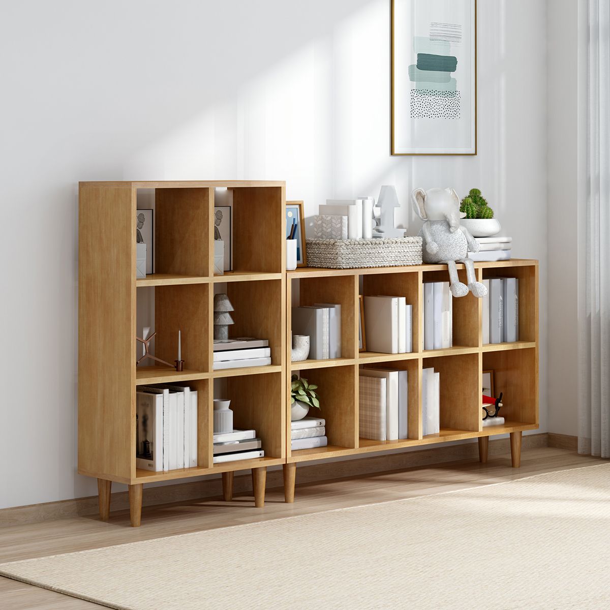 Modern Style Open Back Bookshelf Wooden Shelf Bookcase in Brown