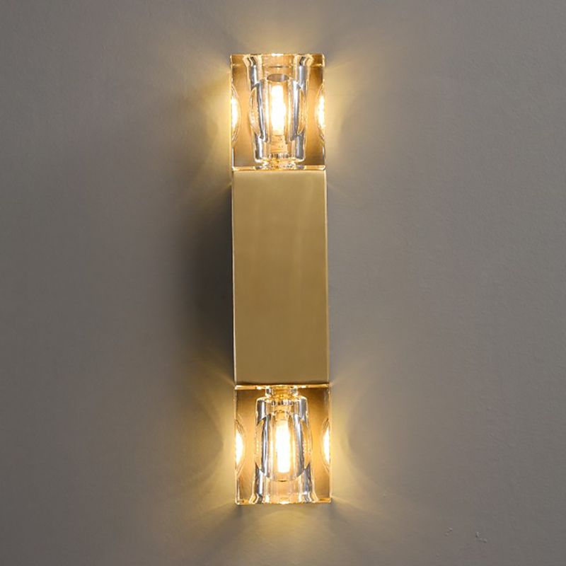 Modern Brass Wall Light Cuboid 12.5" High Wall Sconce with Crystal for Living Room