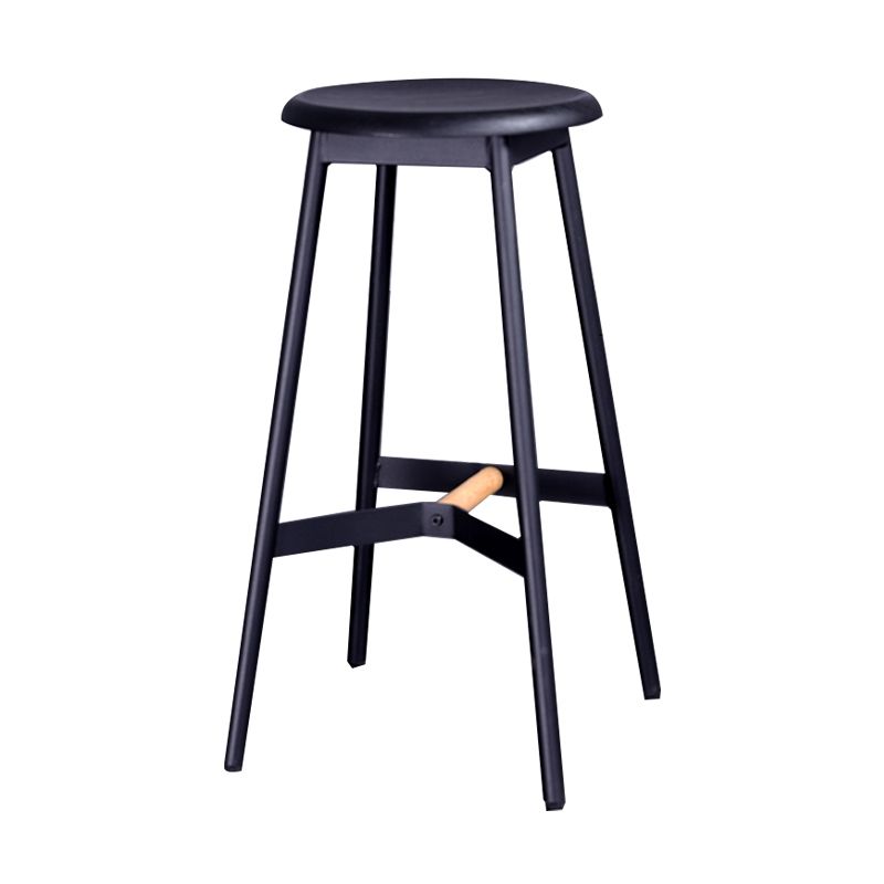 Taburetes de bar negros escandinavos, taburetes de bar sin respaldo de madera y metal con asiento redondo