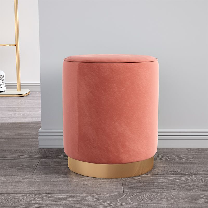 Glam Velvet Pouf Chair Plain Cylinder Shape Metal Frame Water Resistant Ottoman Footrest