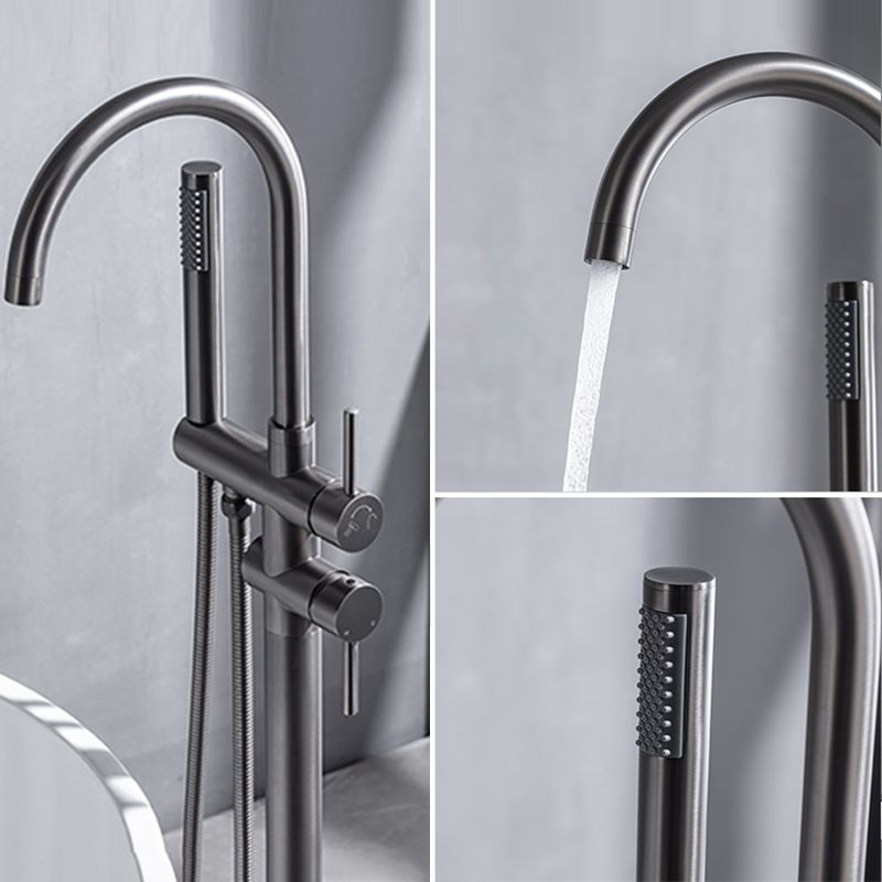Floor Mounted Metal Freestanding Tub Filler High Arc Freestanding Faucet with Hose