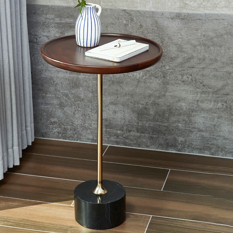 Contemporary Wood Round Top Side Table Marble Pedestal End Table