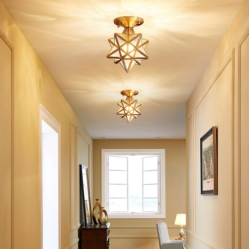 Glass Flush Mount Ceiling Light Classical Ceiling Lighting in Gold for Living Room