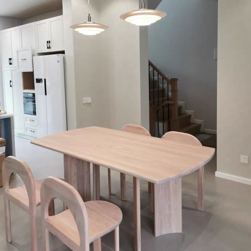 Rectangle Casual Dining Table Wood Color Fixed Table with Pinewood Solid Wood