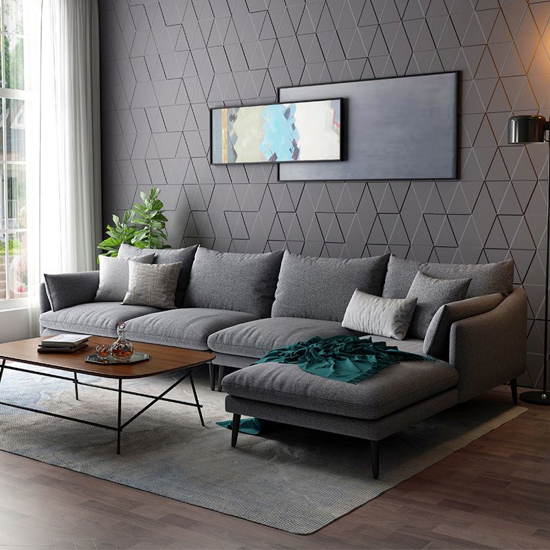 Modern 3/4-seater Fabric Sofa & Chaise Grey Slipcovered Sectional