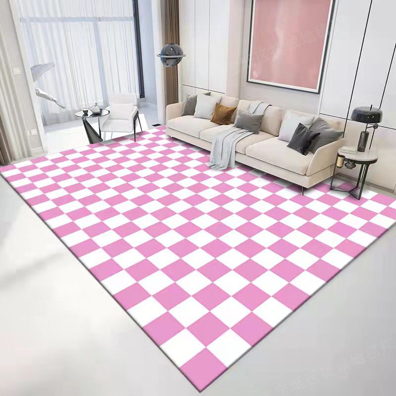 Relaxing Checkered Print Carpet Polyester Area Rug Stain Resistant Indoor Carpet for Living Room