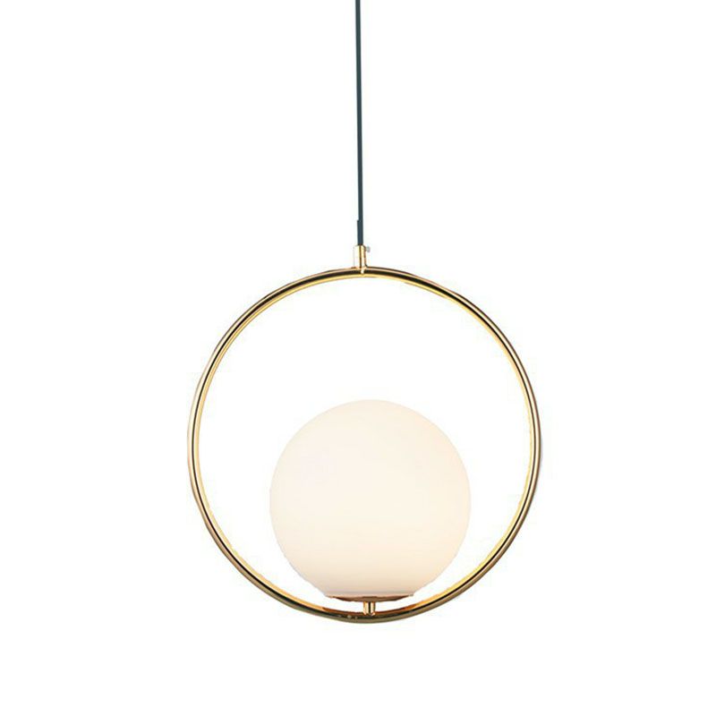 Ball Kitchen Down Lighting Pendant Milky Glass Single-Bulb Modern Hanging Ceiling Light