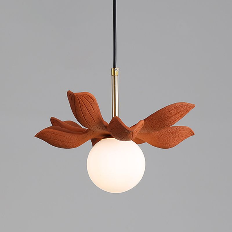 Indoor Globe White Glass Hanging Light, Simple Hanging Lamp with Flower Top