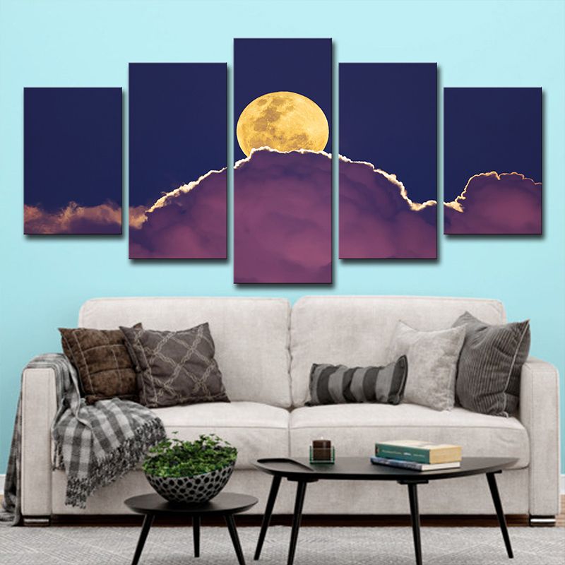 Purple Night Sky Canvas Print Full Moon Behind the Cloud Kids Multi-Piece Wall Art
