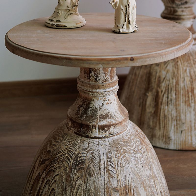 Rustic Round Side Table Solid Wood Pedestal Side End Snack Table