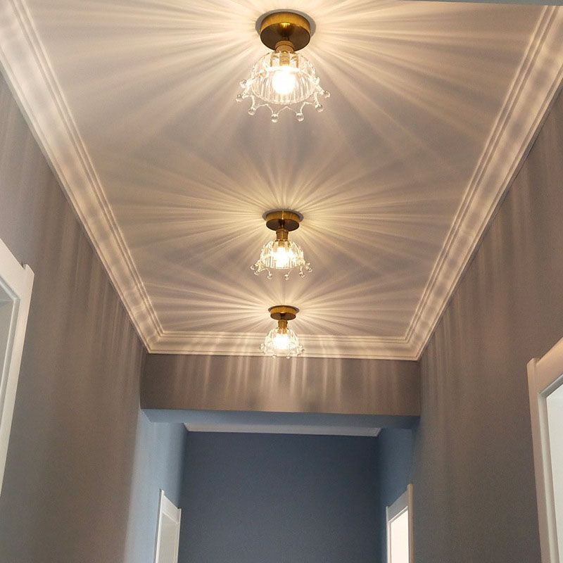 Glass Shaded Ceiling Mounted Fixture Minimalist Style Gold Ceiling Flush Mount for Aisle