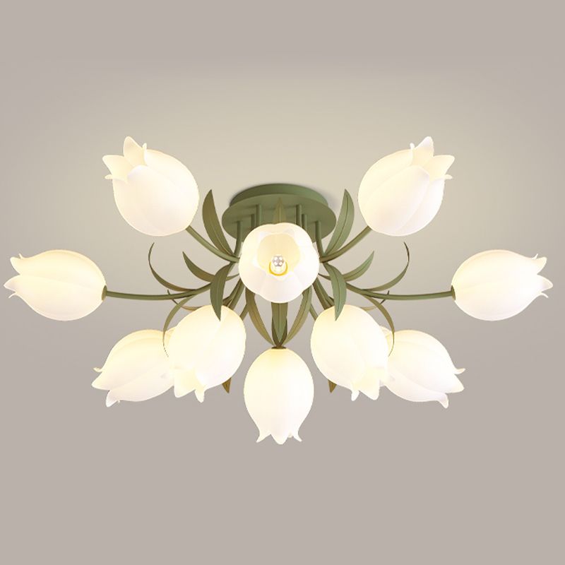 Modern LED Metal Flush Mount Flower Shape Ceiling Light with Plastic Shade for Living Room